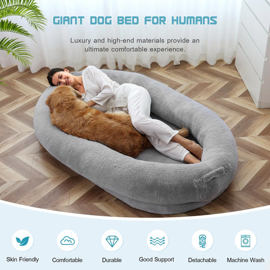 Human Size Fits You And Pets /  Washable Faux Fur Orthopedic Dog Bed