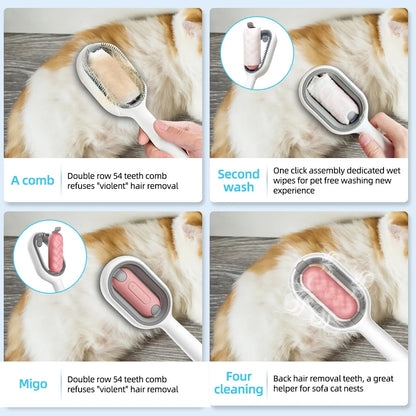 4 In-1 Grooming Brush With Water Tank Double-Sided Hair Removal Brush