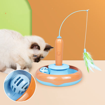 2 In 1 Pet Cat Toy With Feather For Self-play /  Cat Turntable