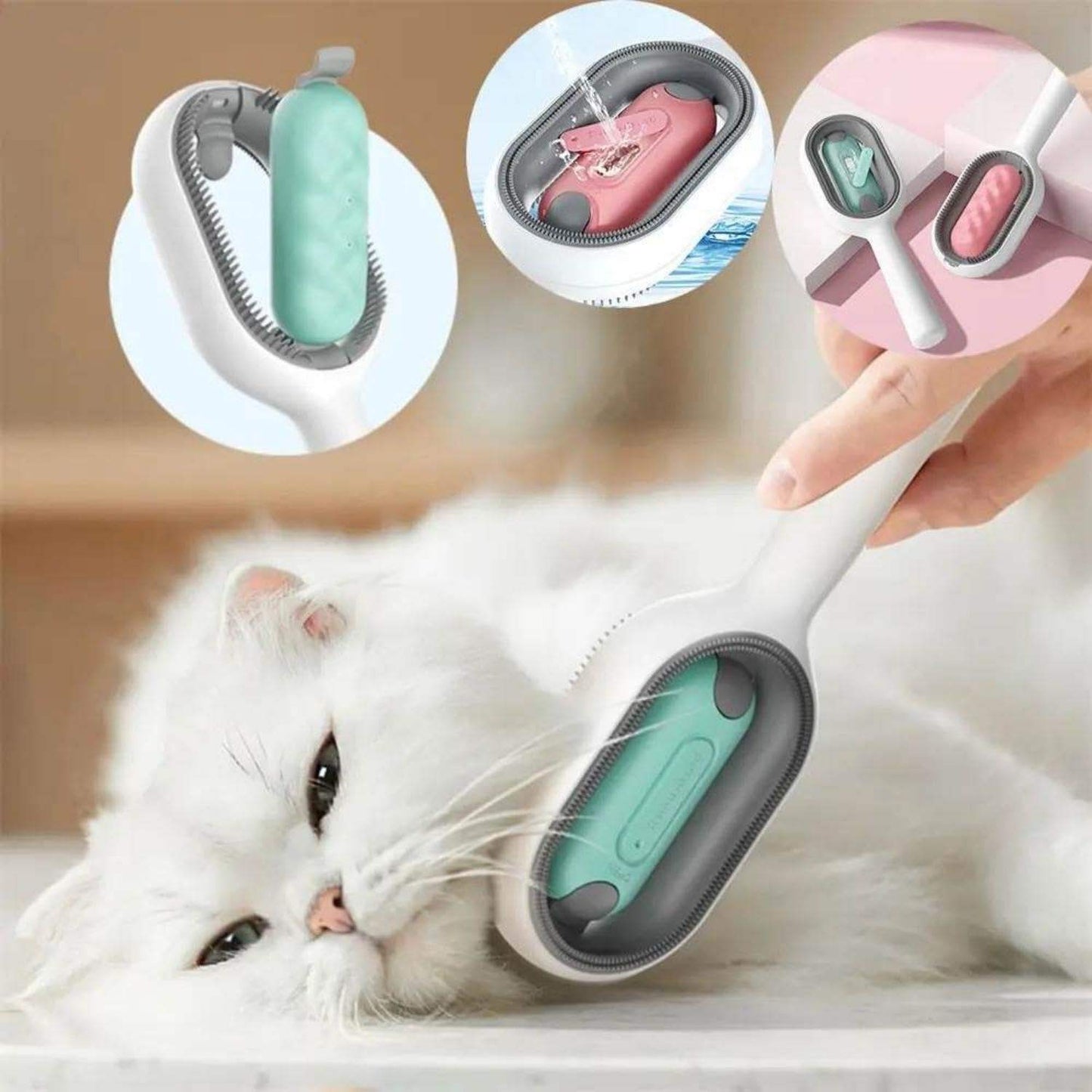 4 In-1 Grooming Brush With Water Tank Double-Sided Hair Removal Brush