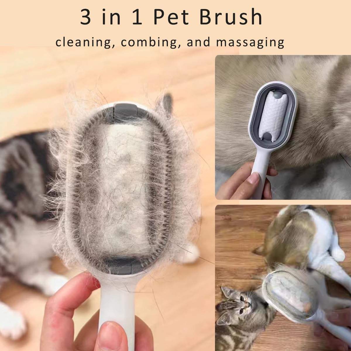 4 In-1 Grooming Brush With Water Tank Double-Sided Hair Removal Brush