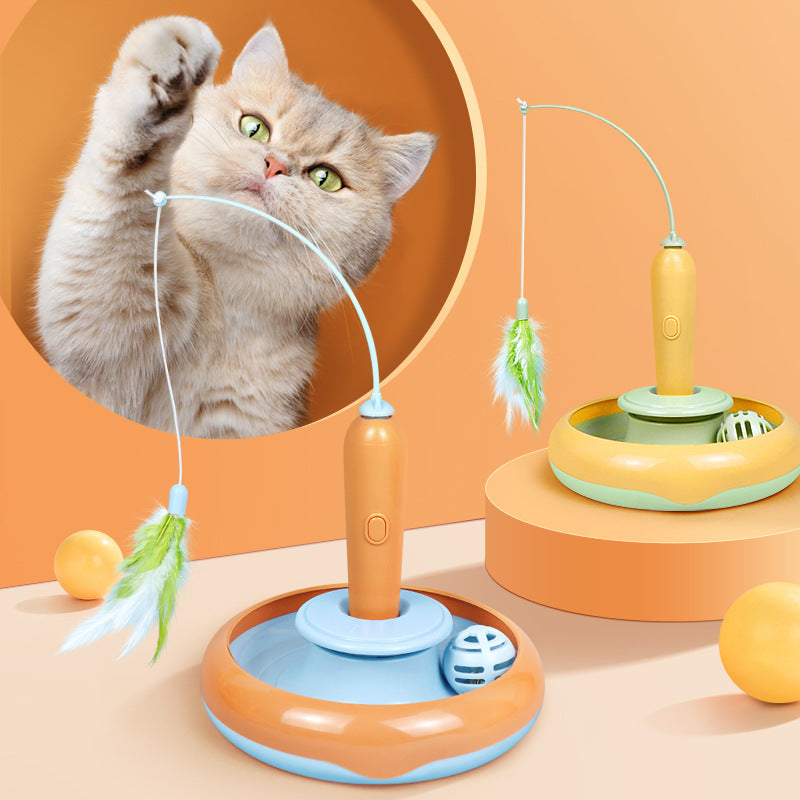 2 In 1 Pet Cat Toy With Feather For Self-play /  Cat Turntable